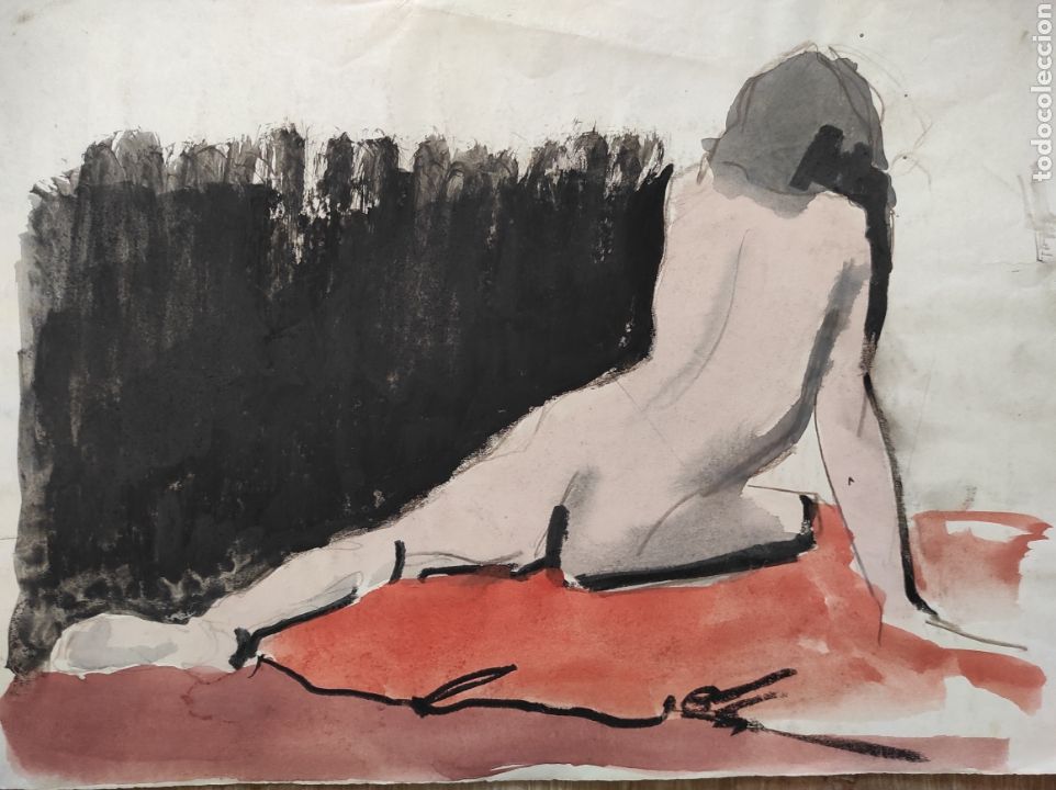 Art: Desnudo femenino, acuarela mediados de s.XX, sin firma 36x26cm