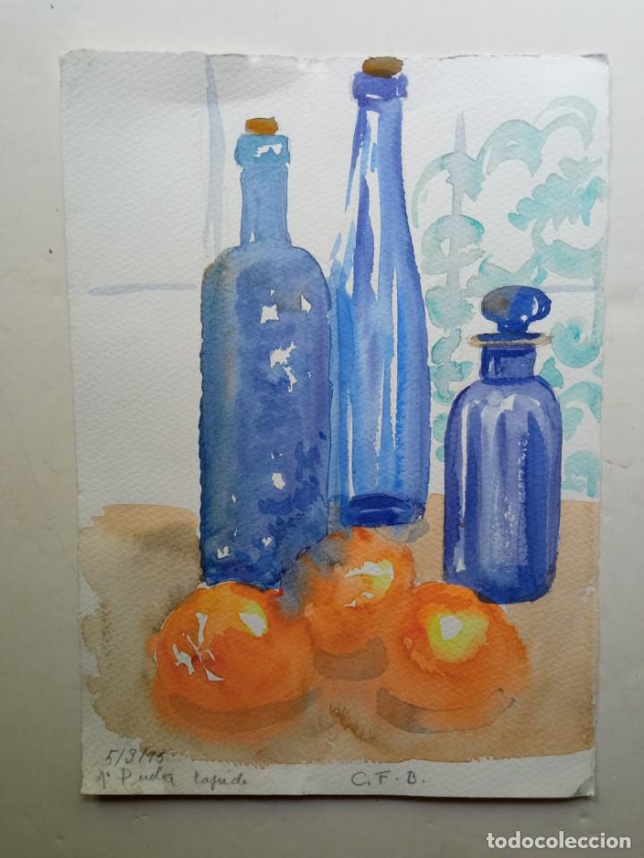 Arte: BODEG&Oacute;N BOTELLAS AZULES ACUARELA - Foto 1