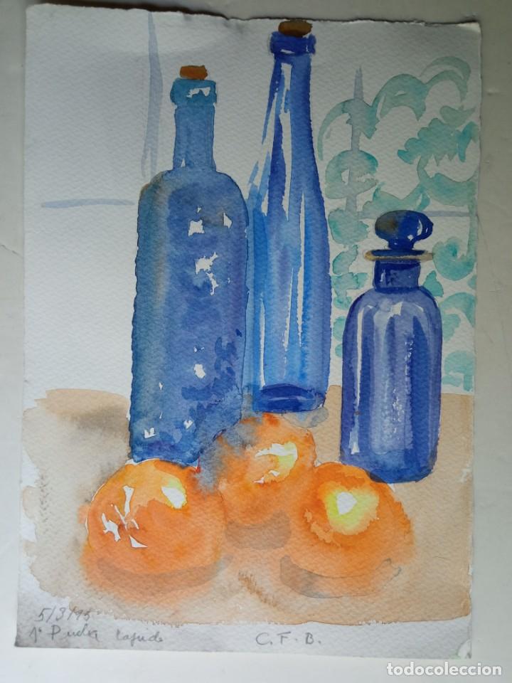 Arte: BODEG&Oacute;N BOTELLAS AZULES ACUARELA - Foto 3