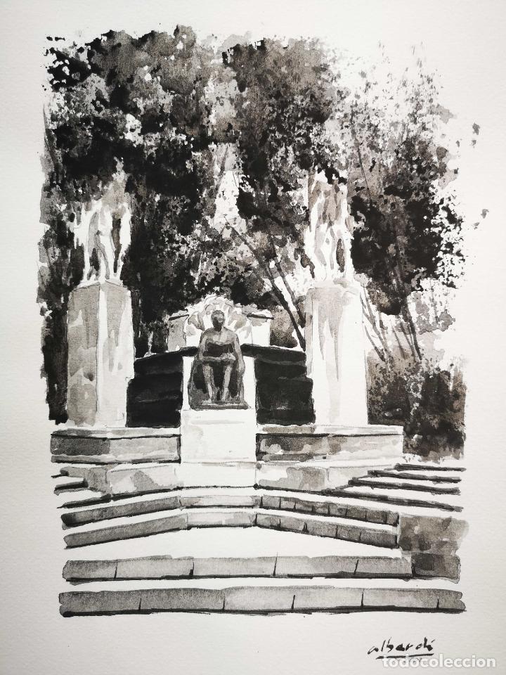 Kunst: Acuarela Estatua Jose Tartiere Parque San Francisco de Oviedo por Alberdi