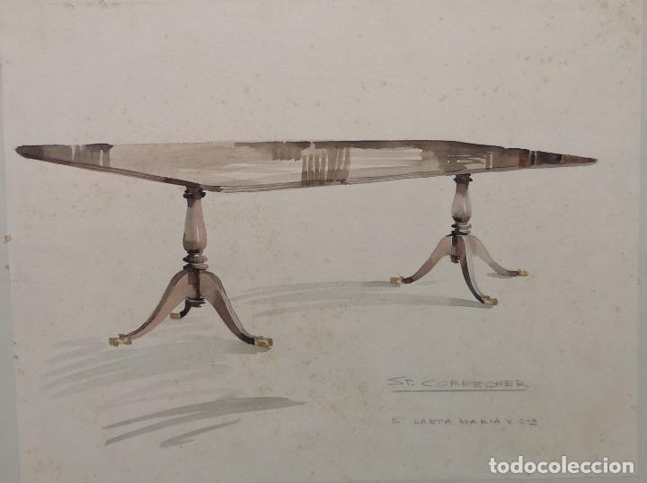 Arte: Acuarela dise&ntilde;o mobiliario mesa a&ntilde;os 50