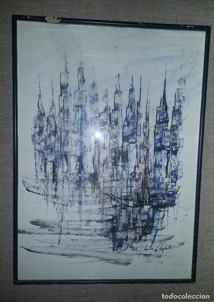 Arte: Juli&aacute;n Mart&iacute;n de Vidales (1930) Edificios acuarela - Foto 1