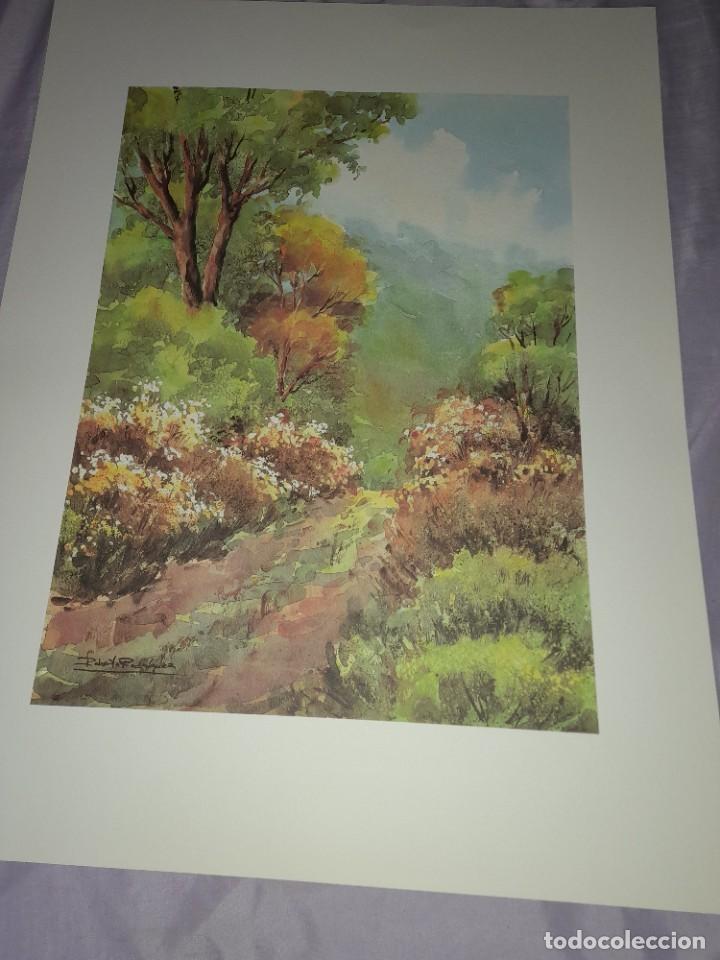 Kunst: Antigua acuarela litograf&iacute;a pintor canario Roberto Rodr&iacute;guez Castillo mide 46 x 35 ctms