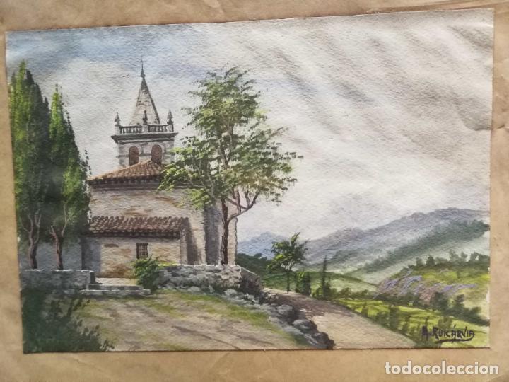 Arte: Acuarela paisaje Iglesia de Antonio Ruicarvia