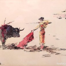Arte: JOAQUÍN TERRUELLA MATILLA (1891-1956). APUNTES TAURINOS. ACUARELA SOBRE APEL. Lote 349825609