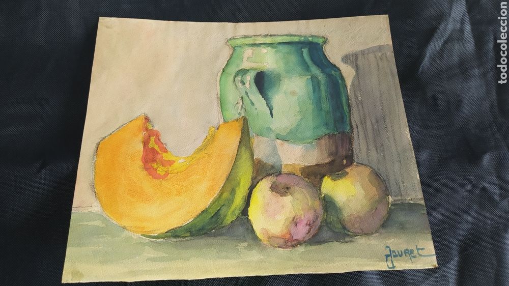 Art: Preciosa acuarela bodeg&oacute;n antiguo.