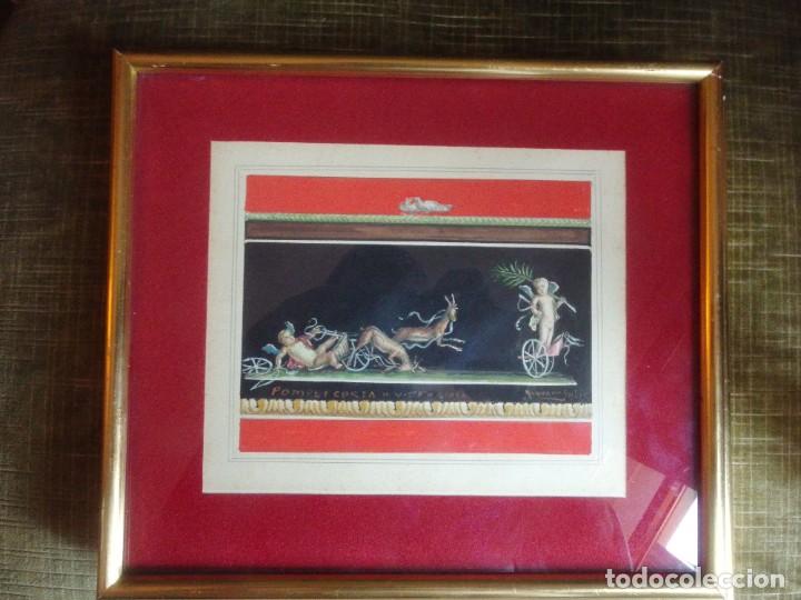 Arte: PRECIOSO DUO DE ACUARELAS ARQUEOLOG&Iacute;A GIOVANNI GALLO (1915) POMPEI I CORSA BIGHE VITTORIOSA