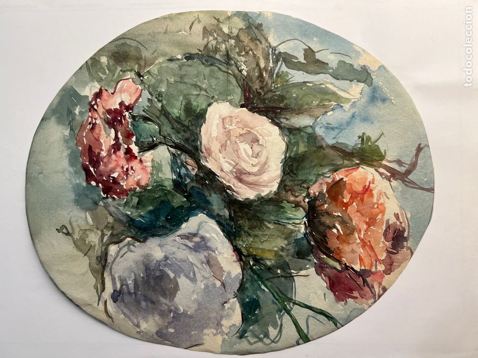 Kunst: ACUARELA&hellip; Enso&ntilde;aci&oacute;n Floral&hellip; Claveles, Rosas&hellip; Med&iacute;das: 21 x 26 cm., aproximadamente&hellip;.