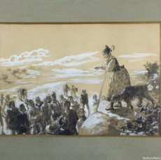 Arte: JOSÉ JIMÉNEZ ARANDA (1837-1903) ESCENA DEL QUIJOTE, CA.1870. TINTA Y ACUARELA 21X30CM.