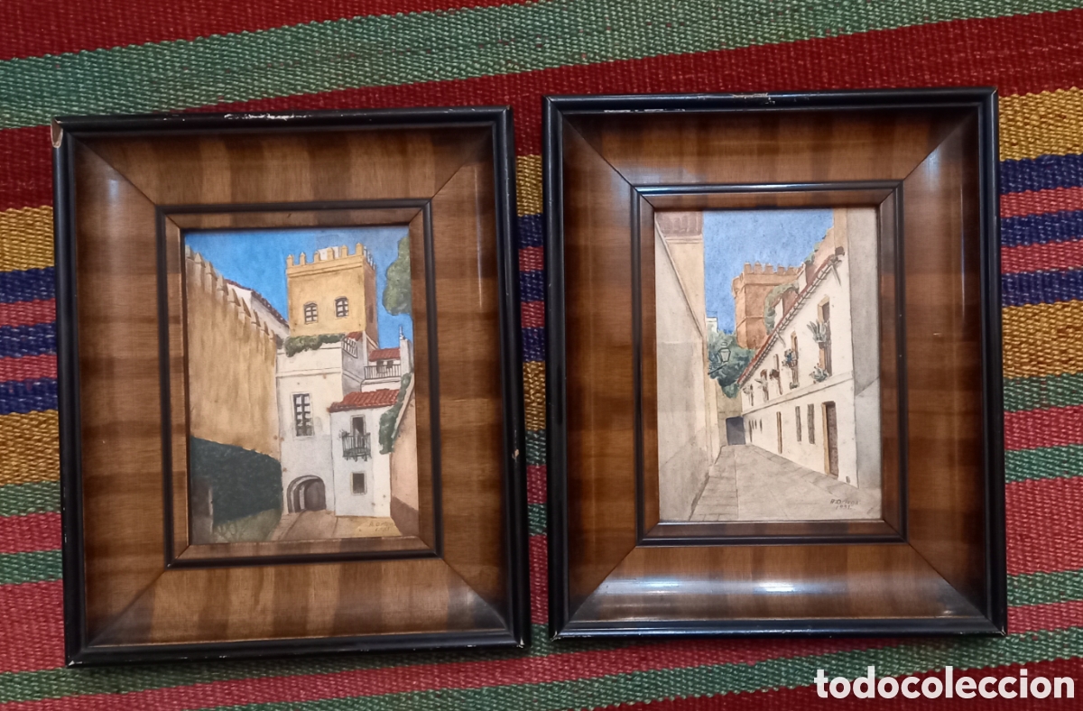 Kunst: Pareja de antiguas acuarelas Escuela Sevillana 1931 firmado A. ORTEGA