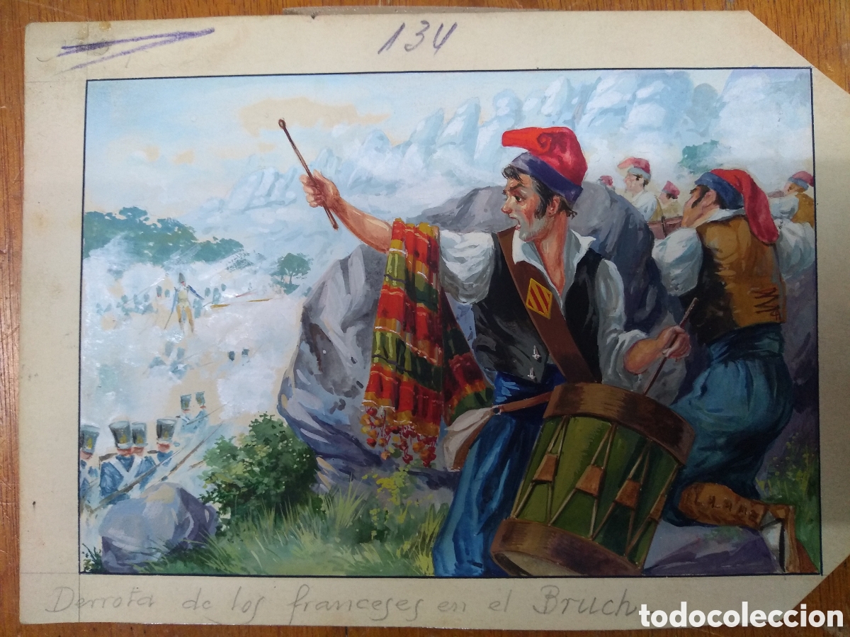 Arte: Acuarela Prototipo de cromos Historia de Espa&ntilde;a Ed Juan Bargu&ntilde;o