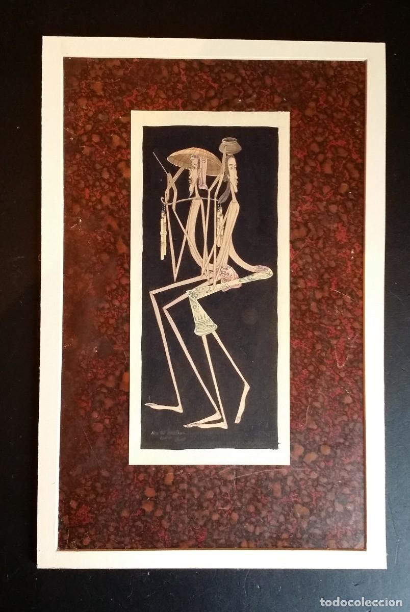 Arte: Antiguo dibujo a la acuarela, JAVA - Foto 3