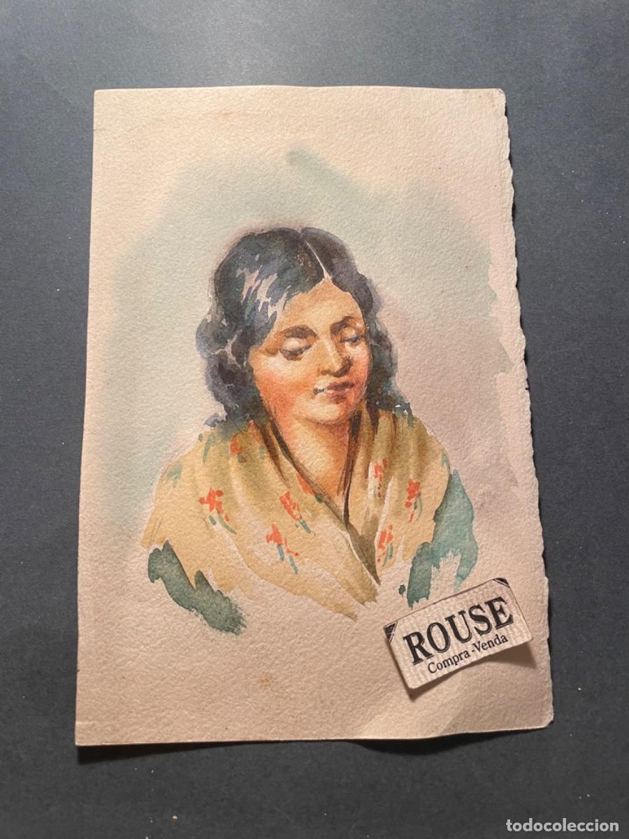 Kunst: ANTIGUA NOTA PERSONAJE PINTADO ACUARELA - SIN FIRMAR - 19,5X13 CM.