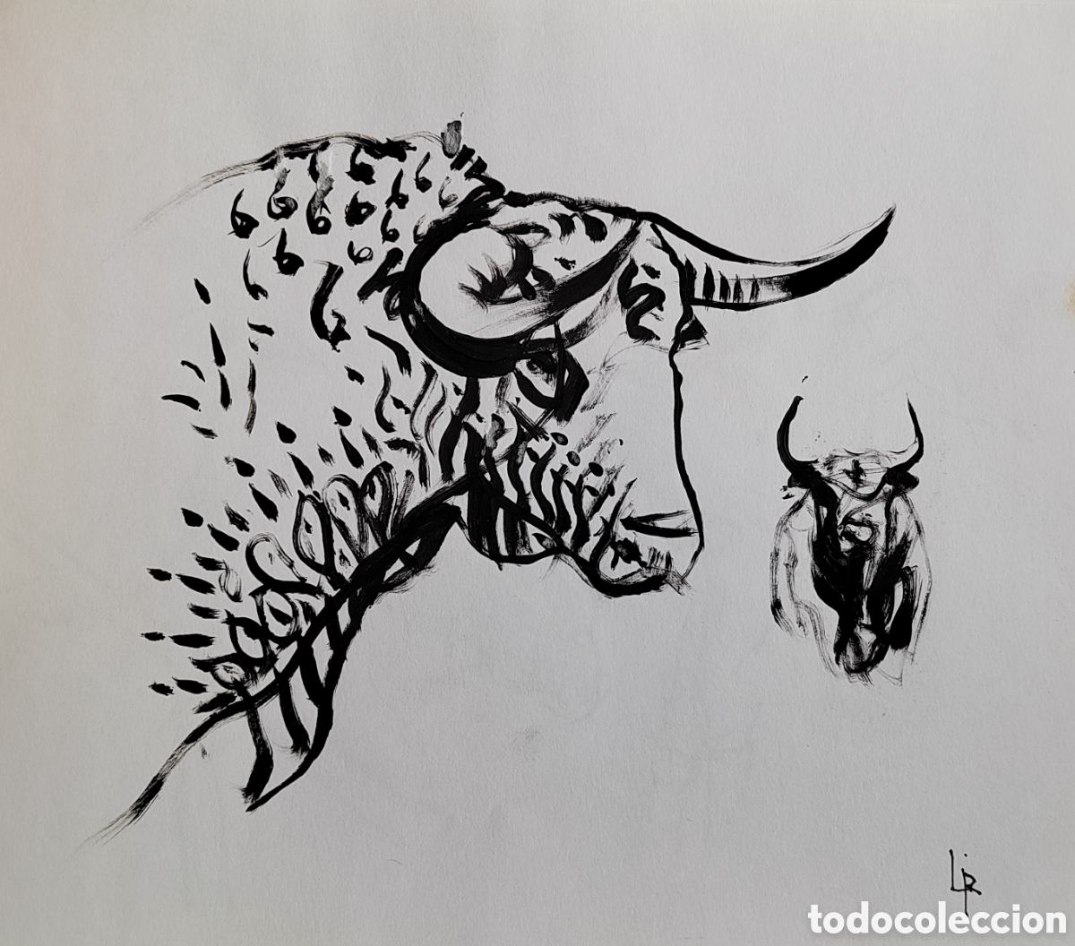 Arte: Cabeza de toro. Apunte. - Foto 1