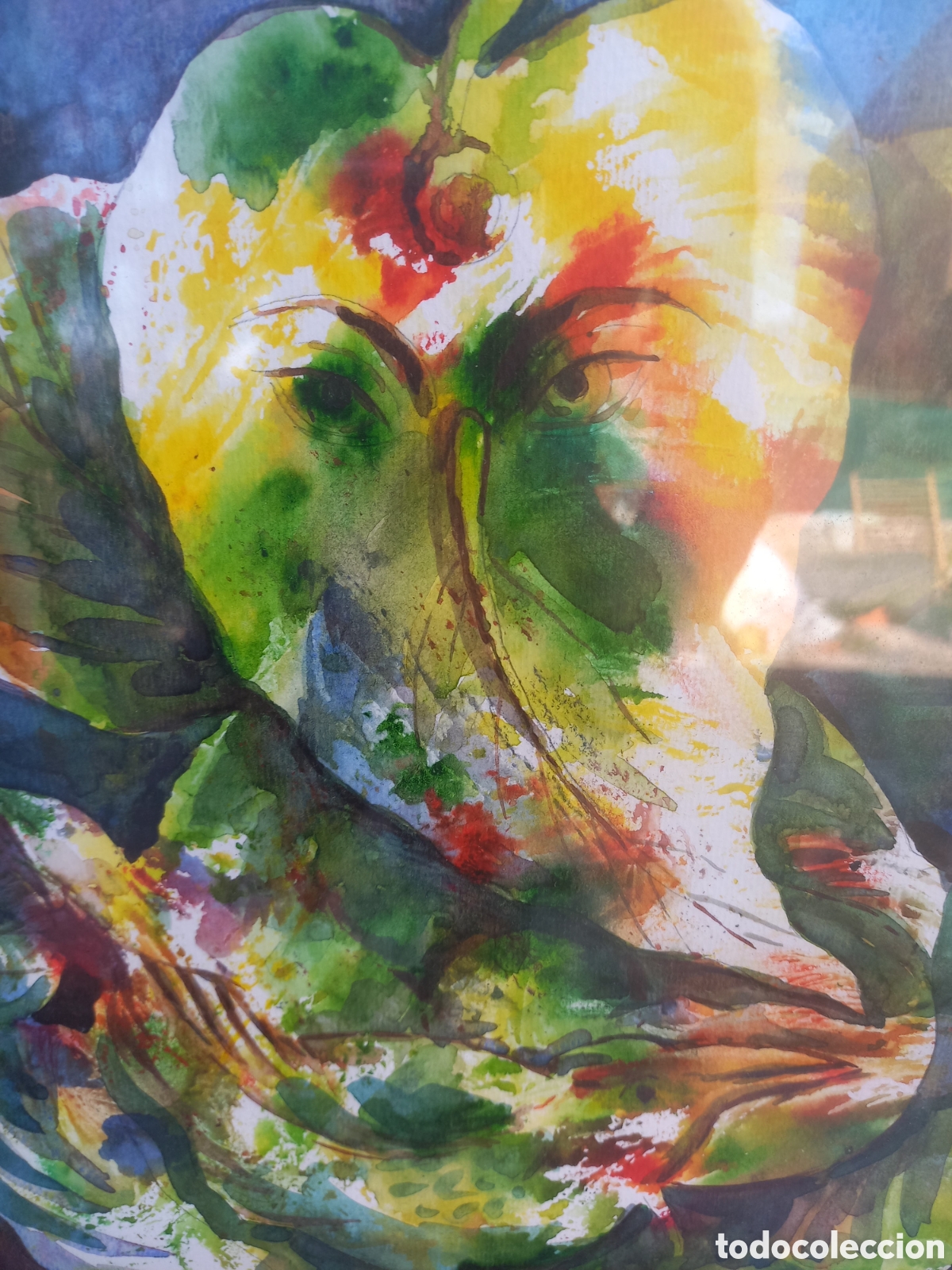 Art: Original cuadro acuarela elefante abstracto firmado
