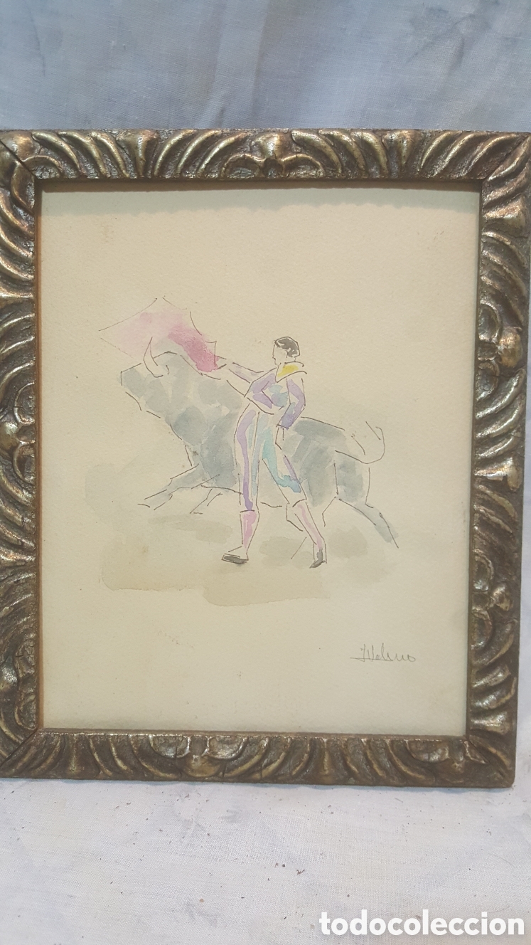Art: ACUARELA DE CORRIDA DE TORO DE J.VALERO