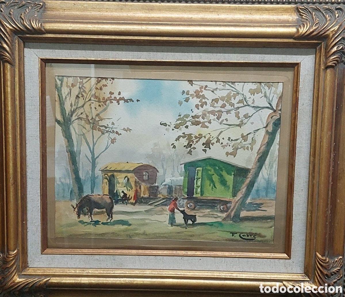 Art: CABRE FRANCISCO ROFES ACUARELA GITANOS 32X25 CO MARCO 54X46 PERFECTA