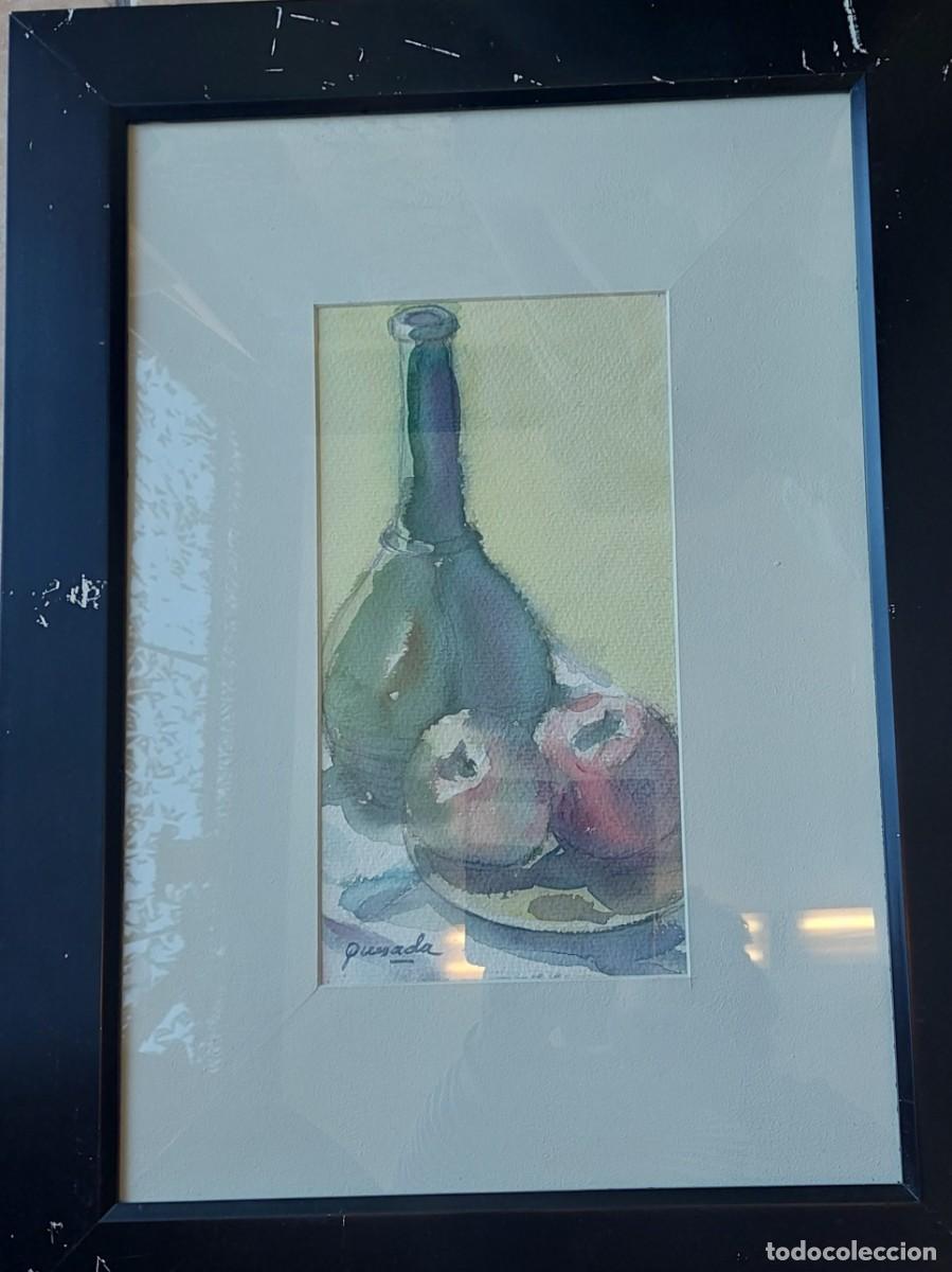 Arte: Quesada Bodeg&oacute;n botella y manzanas acuarela - Foto 1