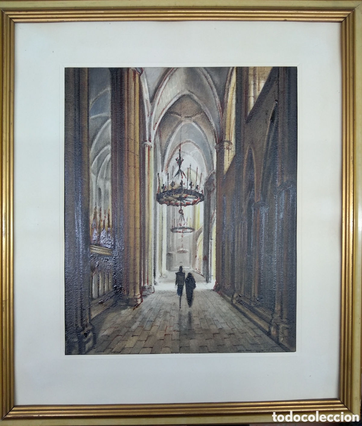 Arte: Acuarela/aguada, sobre papel firma ilegible &rdquo;catedral&rdquo;