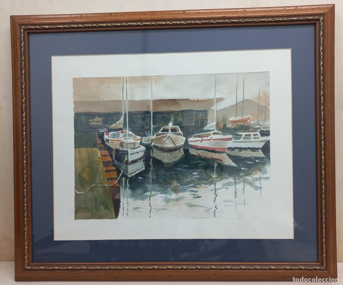 Arte: CUADRO ACUARELA BARCOS EN PUERTO - Foto 1