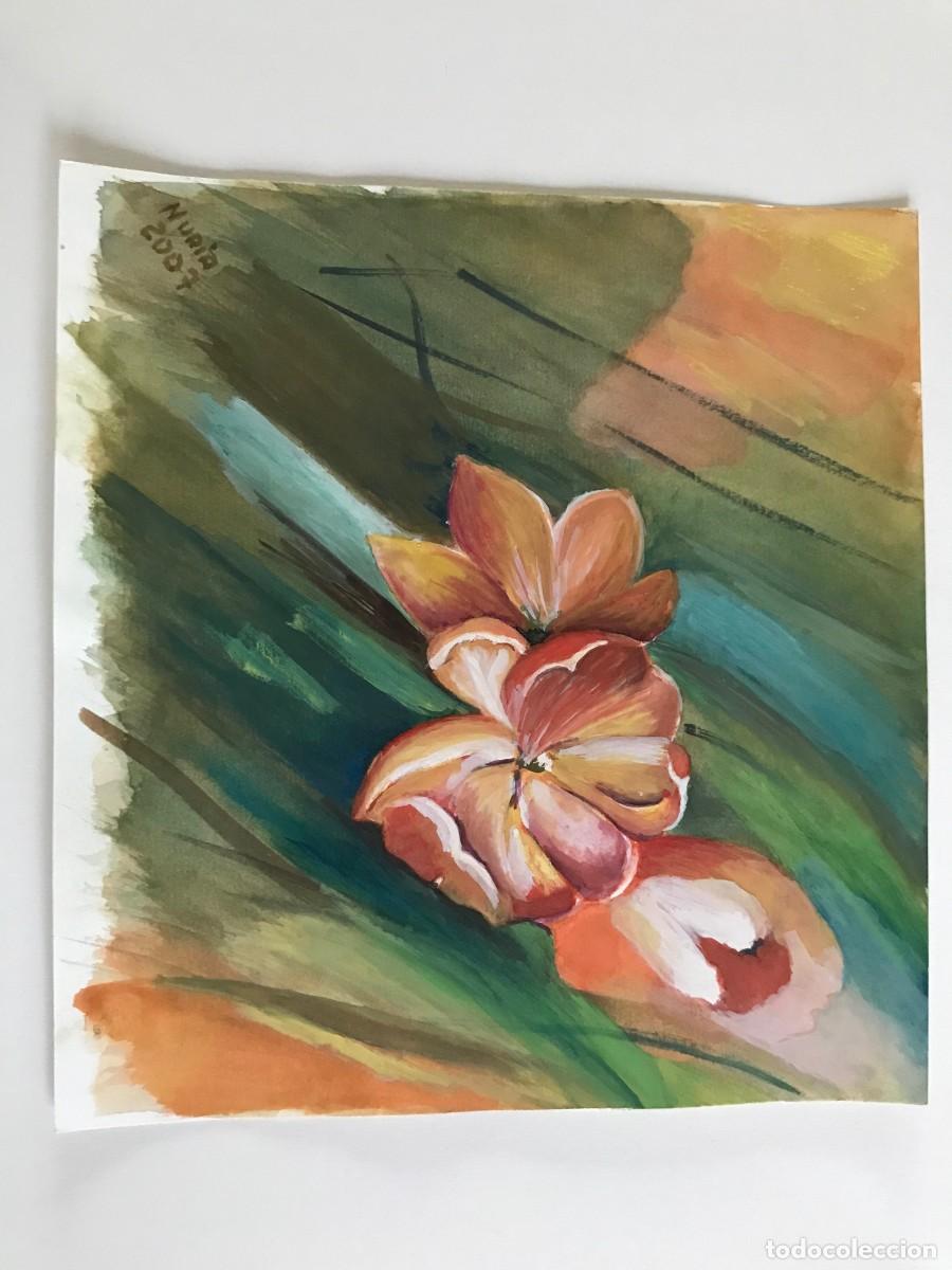 Arte: Acuarela flor (naranja) sobre papel - Foto 1