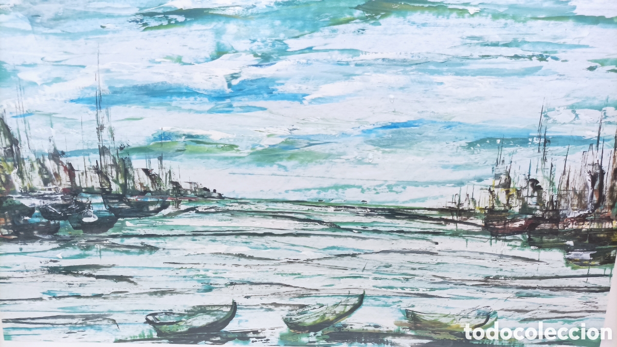 Arte: Cuadro acuarela mar con barcas - Foto 2