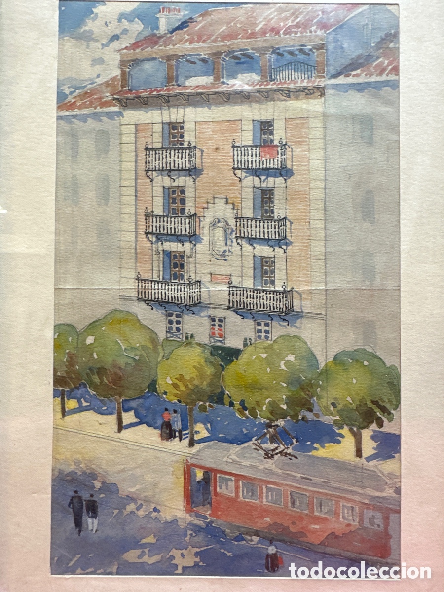 Arte: D-79. AN&Oacute;NIMO. ACUARELA. EDIFICIO DE BARCELONA. S.XX - Foto 2