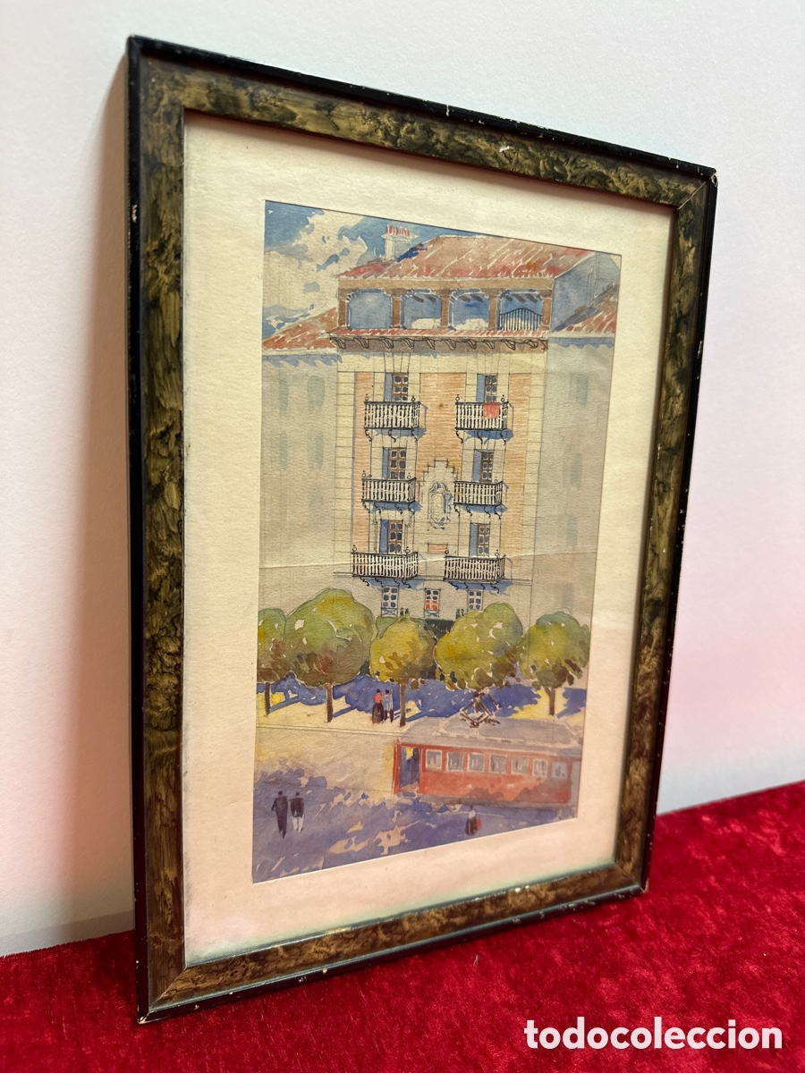 Arte: D-79. AN&Oacute;NIMO. ACUARELA. EDIFICIO DE BARCELONA. S.XX - Foto 3