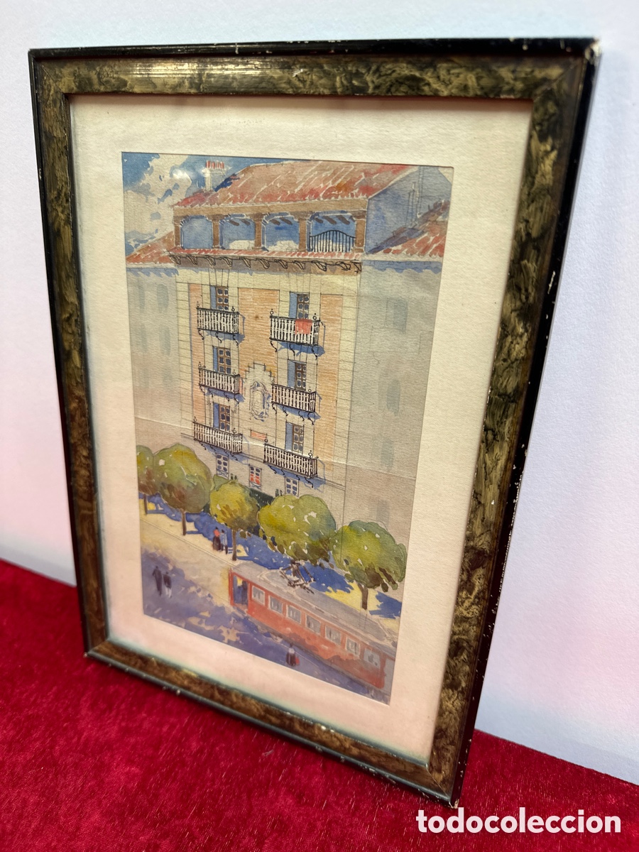 Arte: D-79. AN&Oacute;NIMO. ACUARELA. EDIFICIO DE BARCELONA. S.XX - Foto 4