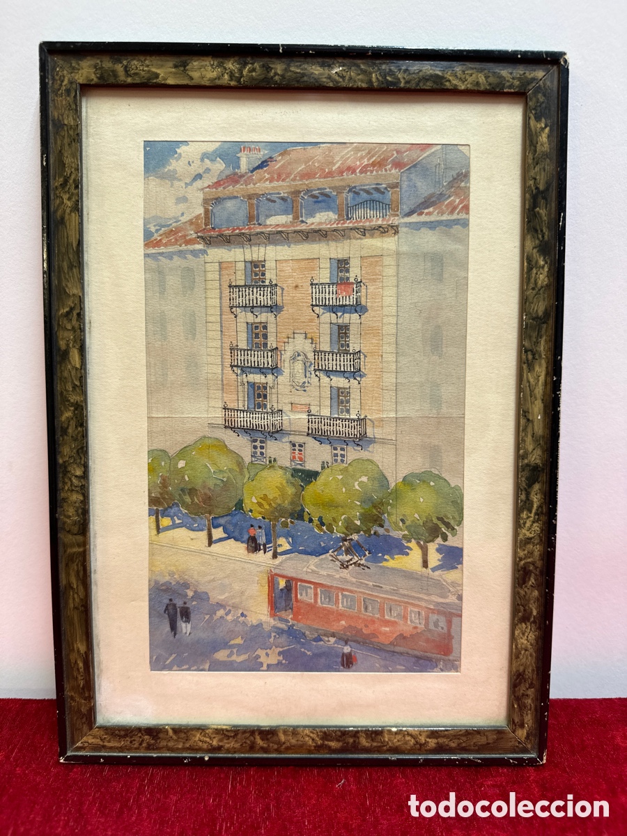 Arte: D-79. AN&Oacute;NIMO. ACUARELA. EDIFICIO DE BARCELONA. S.XX - Foto 6