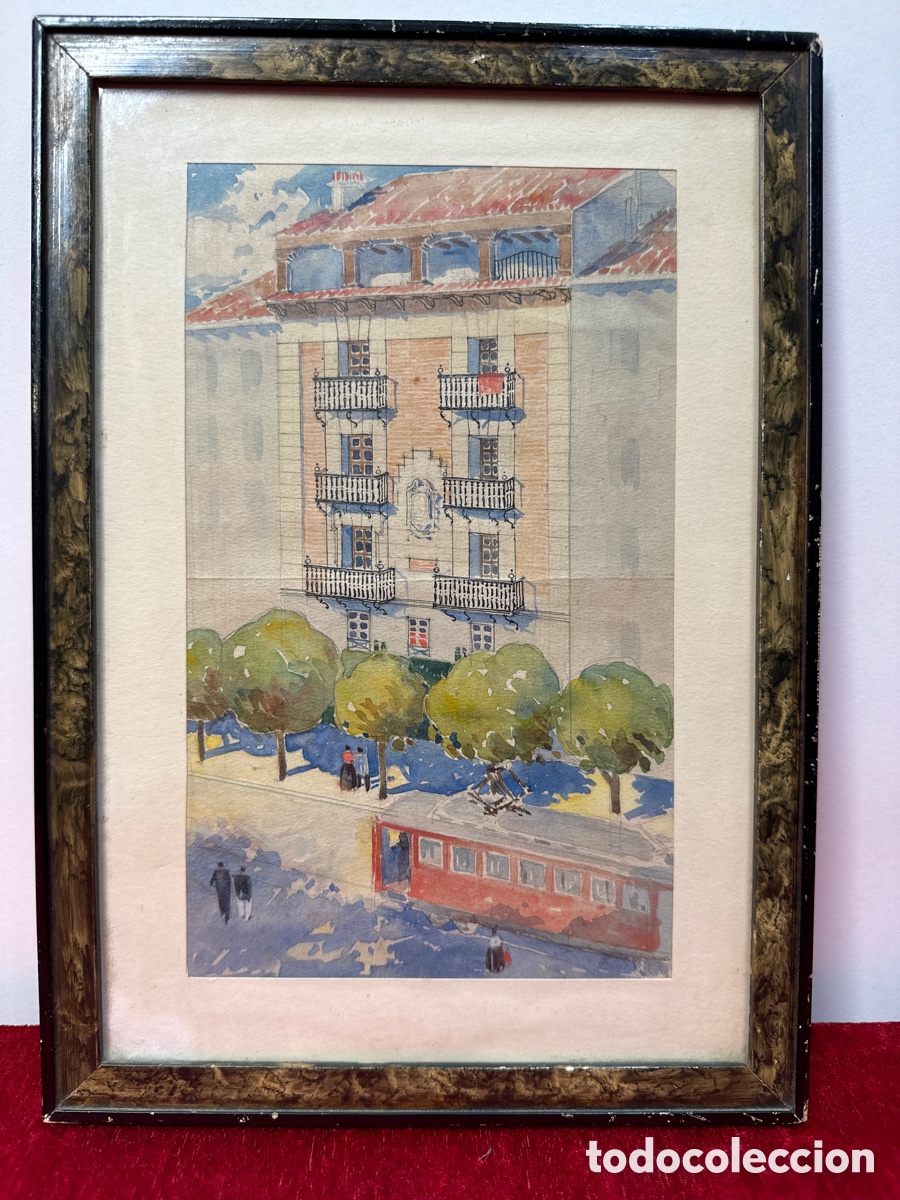 Arte: D-79. AN&Oacute;NIMO. ACUARELA. EDIFICIO DE BARCELONA. S.XX - Foto 1