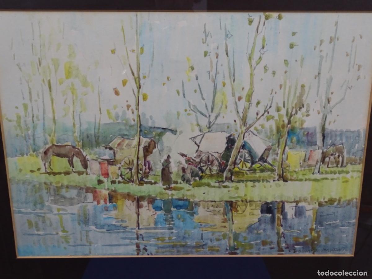 Arte: ACUARELA DE ZAMORA MU&Ntilde;OZ. CAMPAMENTO GITANO. - Foto 2