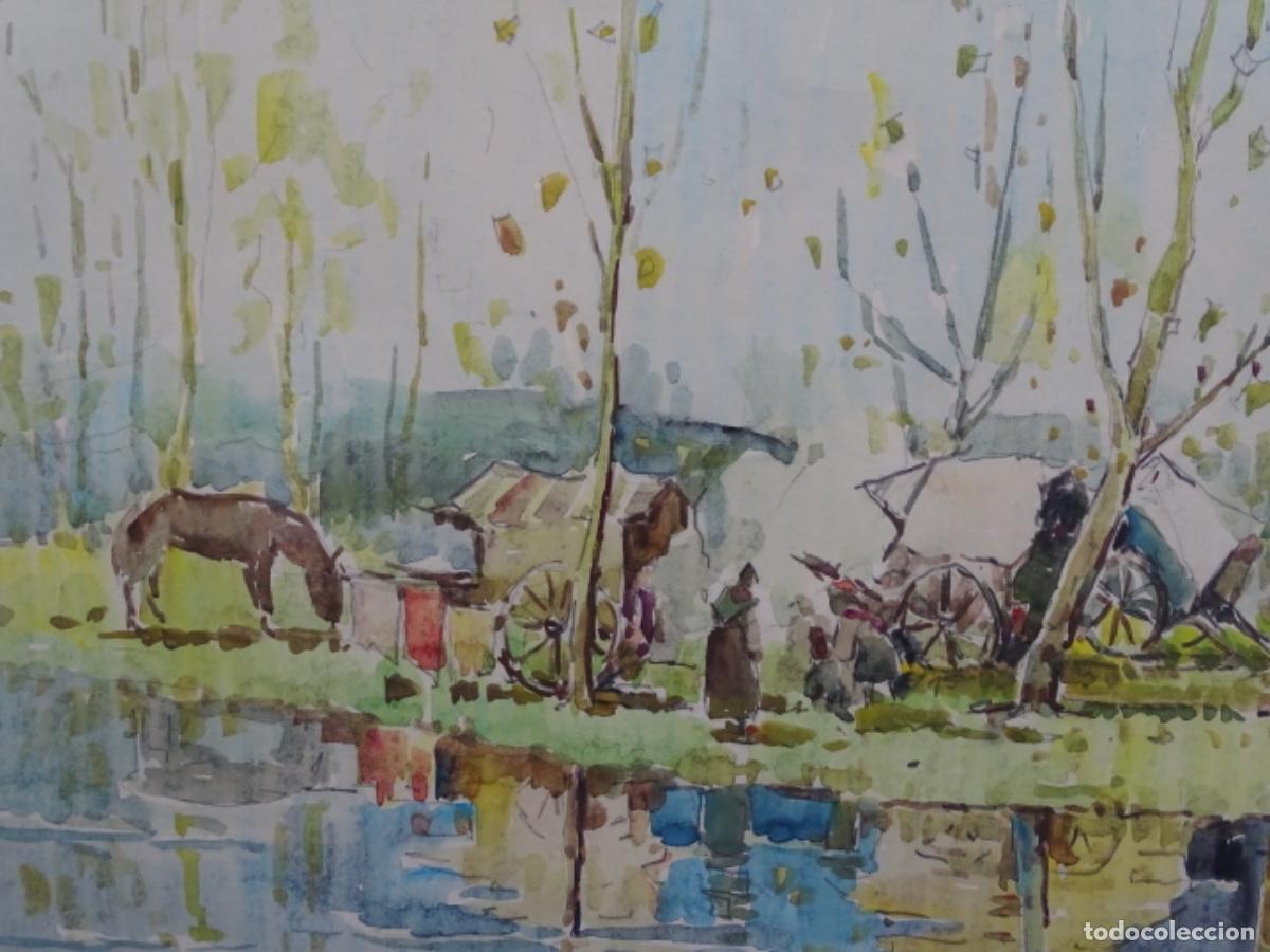 Arte: ACUARELA DE ZAMORA MU&Ntilde;OZ. CAMPAMENTO GITANO. - Foto 3