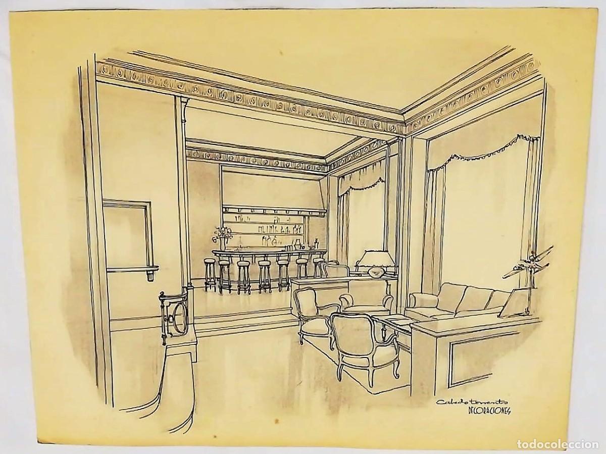 Arte: ANTIGUO DIBUJO ORIGINAL CABEDO TORRENTS DECORACIONES