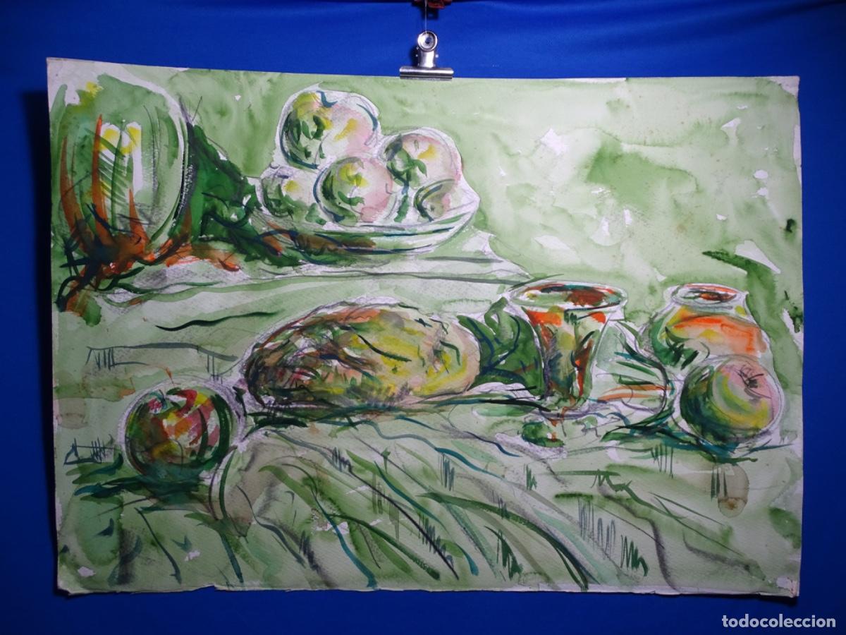 Arte: GRAN ACUARELA AN&Oacute;NIMA. BODEGON. 70x50 CM. - Foto 1