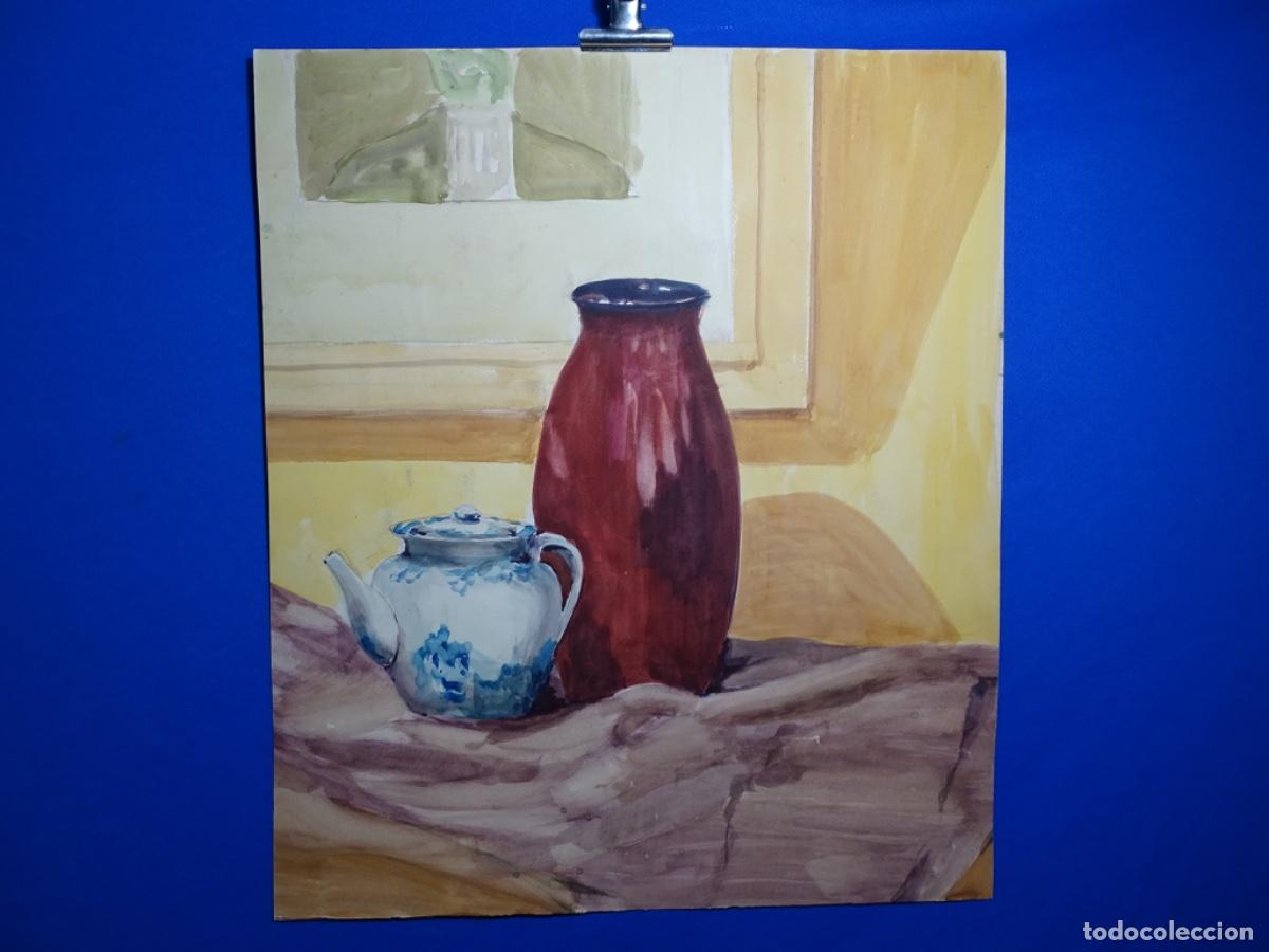 Arte: GRAN ACUARELA AN&Oacute;NIMA. BODEGON. 50x42 CM. - Foto 1