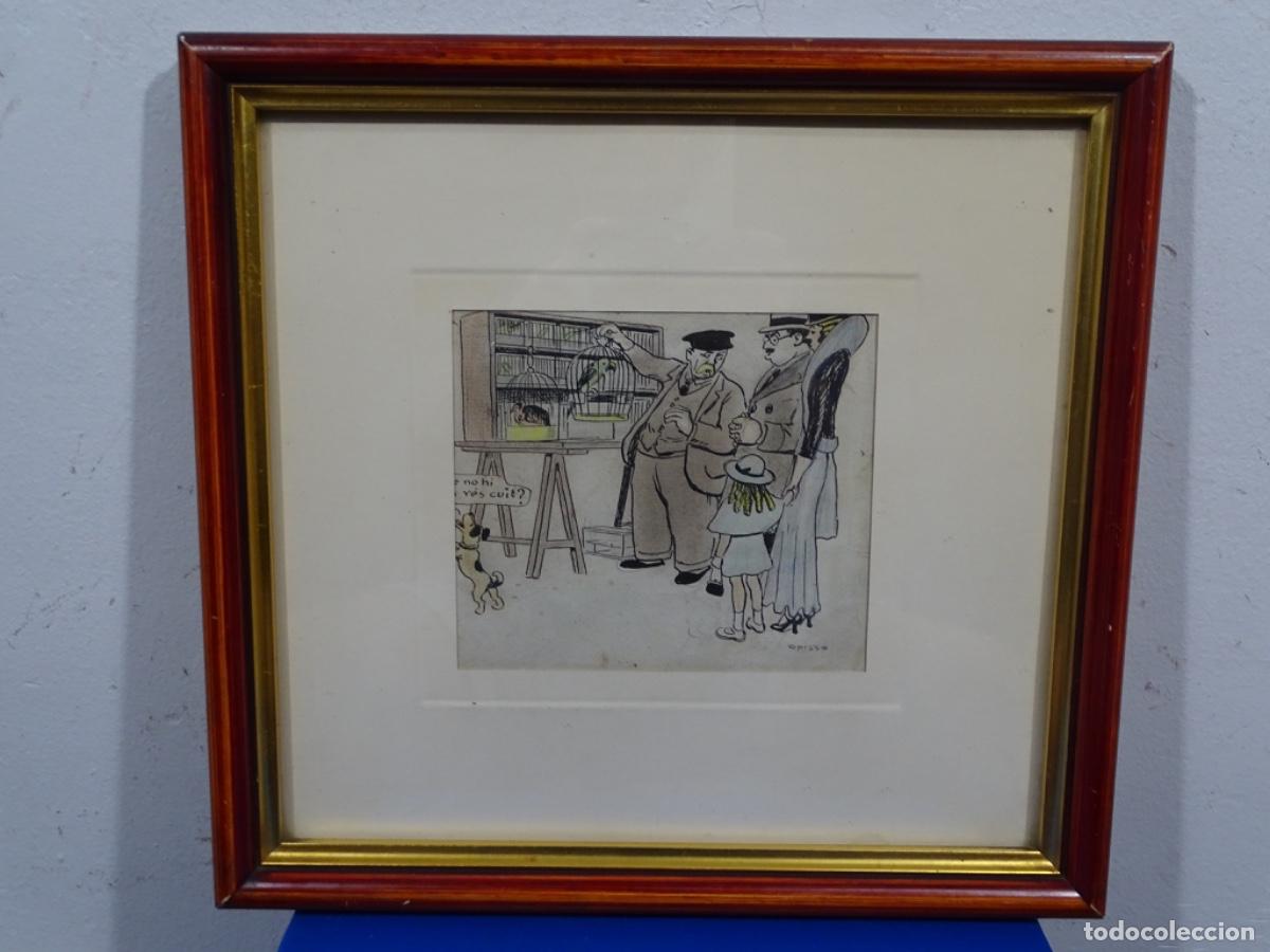 Arte: DIBUJO A TINTA Y ACUARELA DE RICARD OPISSO I SALA. COMPRANDO UN PÁJARO. CON FACTURA DE GALERÍA 1980.