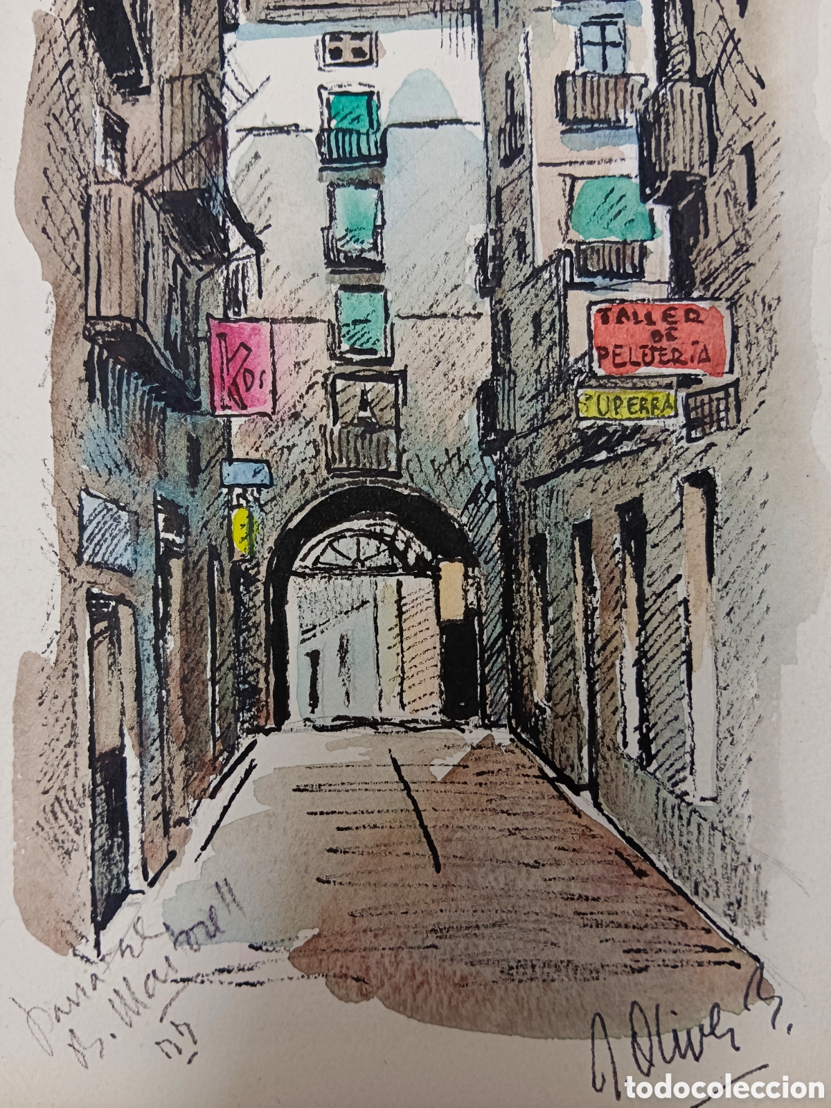 Arte: A.Oliver, B. acuarela, con dedicatoria a Martorell - Foto 2