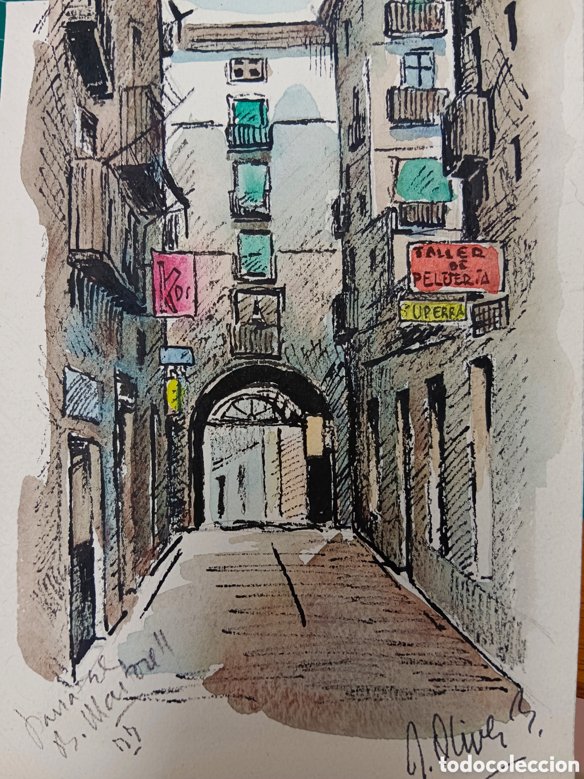 Arte: A.Oliver, B. acuarela, con dedicatoria a Martorell - Foto 3
