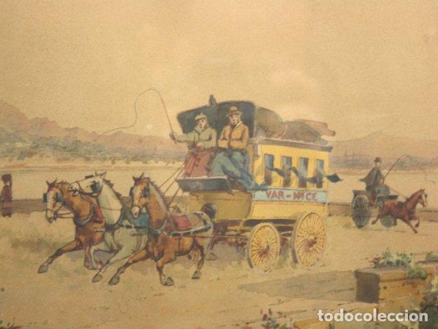 Arte: Aquarelle &Eacute;mile Henry la diligence - Foto 4
