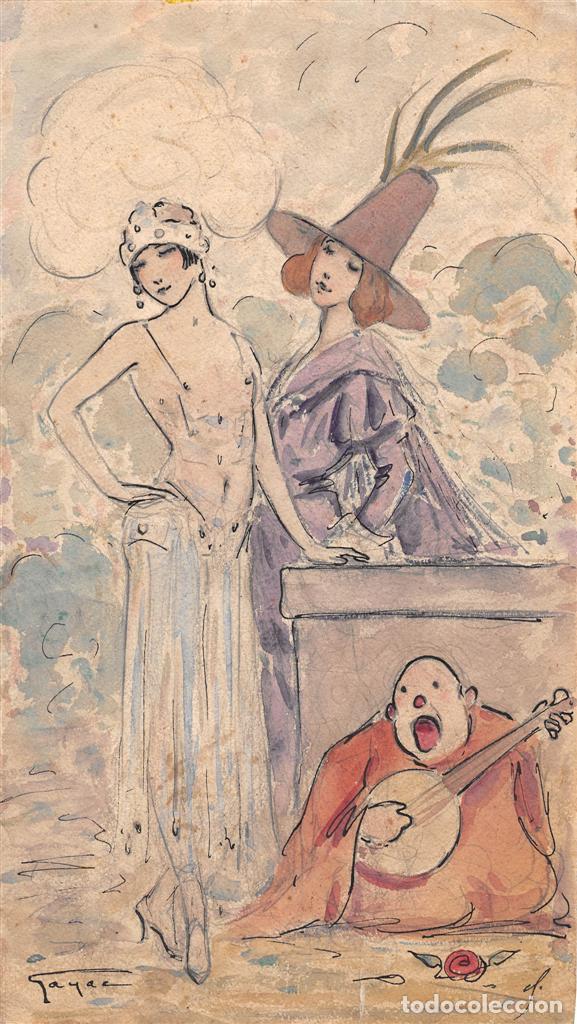 Arte: Dessin aquarell&eacute; original illustrateur Ernest Gayac (1870-1942) 3