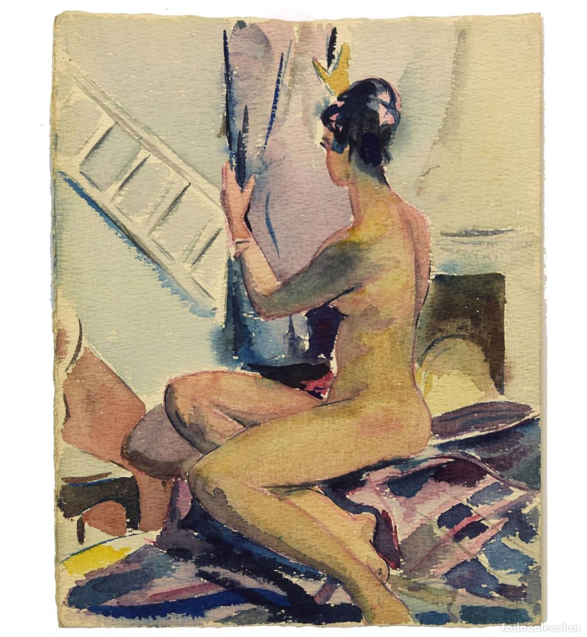 Arte: Nu &eacute;cole Fran&ccedil;aise &agrave; l'aquarelle par L. Mattei &eacute;poque 1920/1950