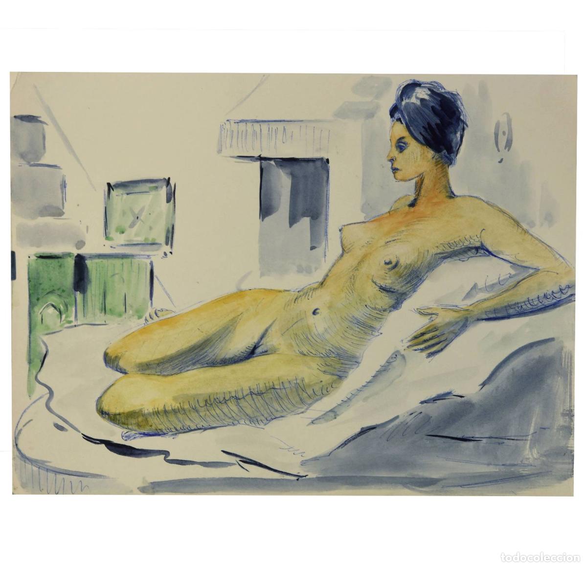 Arte: Nu &eacute;cole Fran&ccedil;aise &agrave; l'aquarelle par L. Mattei &eacute;poque 1920/1950