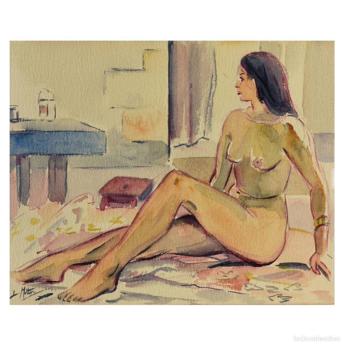 Arte: Nu &eacute;cole Fran&ccedil;aise &agrave; l'aquarelle par L. Mattei &eacute;poque 1920/1950