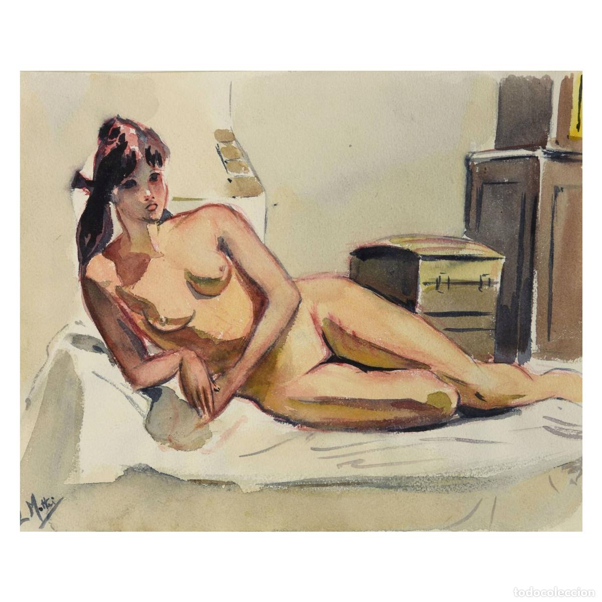 Arte: Nu &eacute;cole Fran&ccedil;aise &agrave; l'aquarelle par L. Mattei &eacute;poque 1920/1950