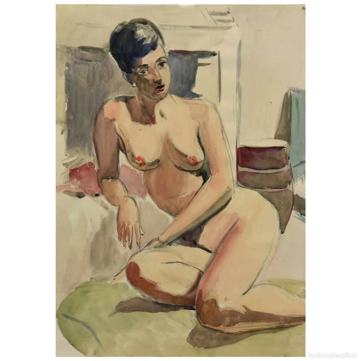 Arte: Nu &eacute;cole Fran&ccedil;aise &agrave; l'aquarelle par L. Mattei &eacute;poque 1920/1950