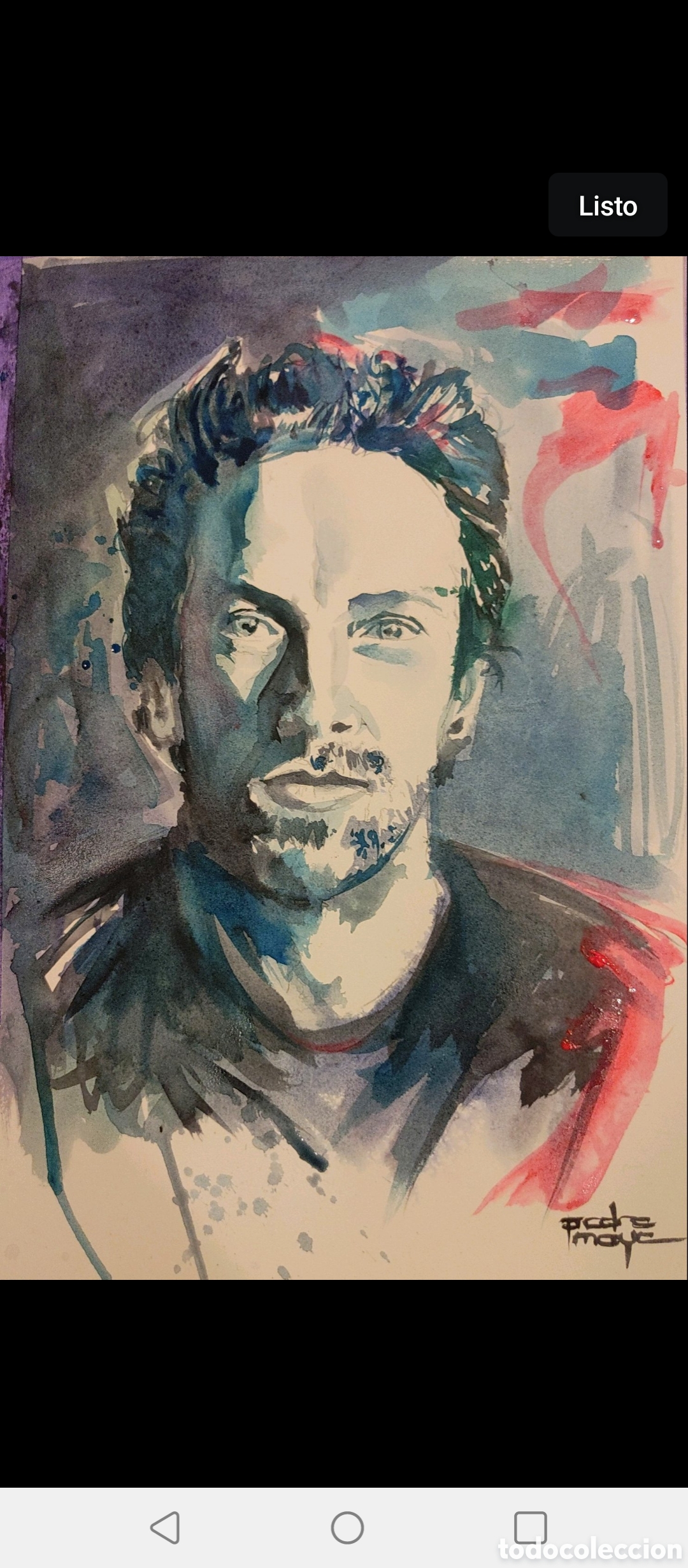 Arte: Chris Martin, de Coldplay. Retrato con acuarela y acr&iacute;lico