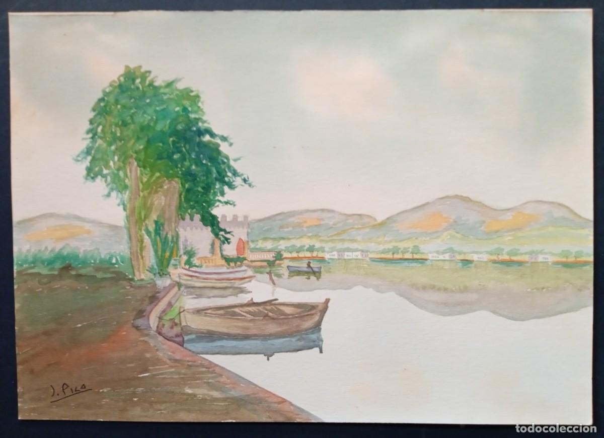 Arte: Estany de Banyoles. Firma: J. Pila. Meds: 34.5x23.8 cms.