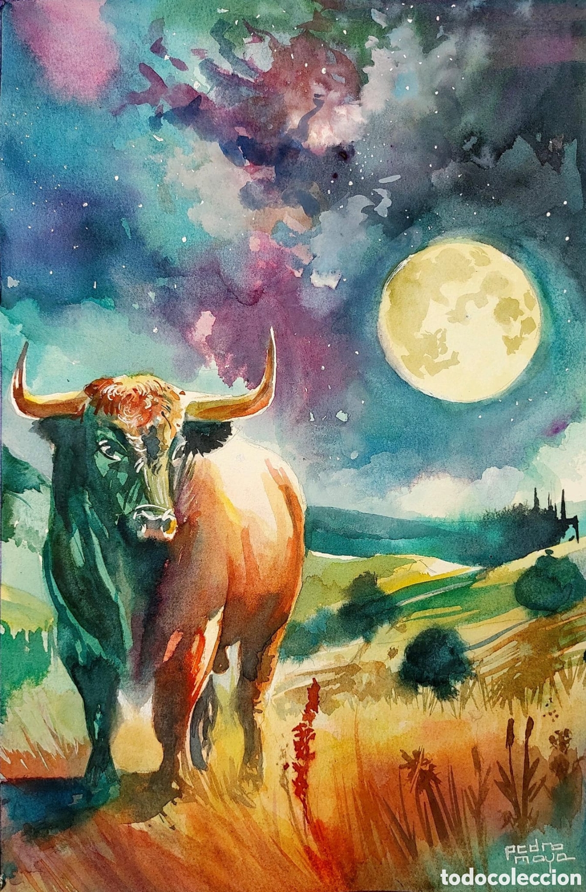 Arte: Noche en la dehesa. Acuarela - Foto 1