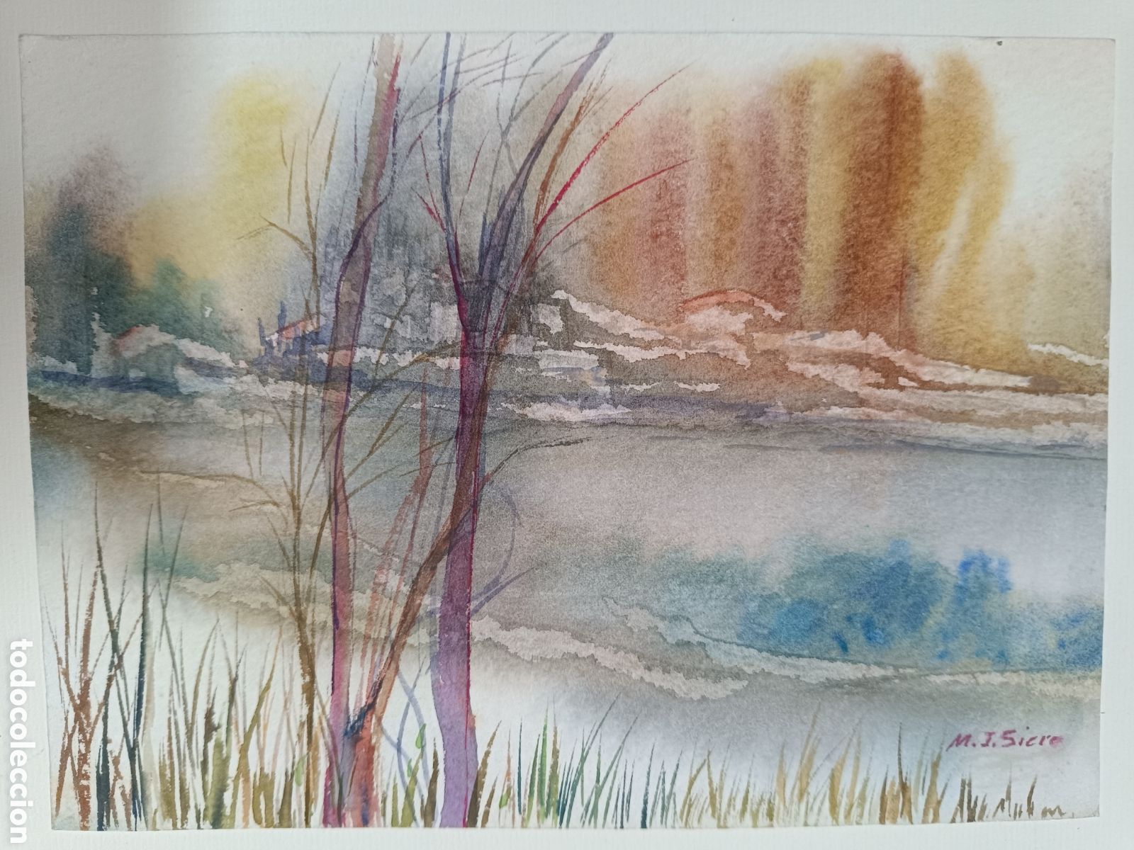 Arte: Acuarela paisaje bosque rio